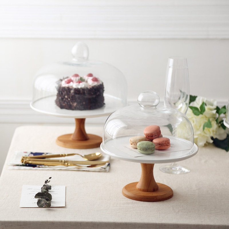 Cake Snack Dish Rack High Foot Ceramic Fruit Nursery Matching Unleaded Glass Cover Afternoon Tea Wedding Dessert Terrace