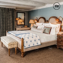 Medieval Parisian bed retro solid wood bed American fabric rivet bed classical princess bed villa can be customized