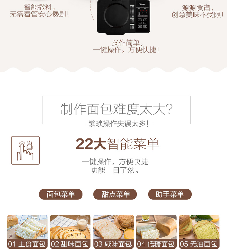 kẹp bánh mì Máy làm bánh mì Midea Hoàn toàn tự động Hộ gia đình Thông minh nhân đôi TS20POWER602 - Máy bánh mì lo lam banh