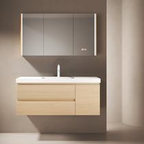 SNUU slate integrated ceramic basin bathroom cabinet cream style modern light luxury smart log color mirror cabinet 2024 new style