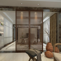 New Chinese style entrance screen partition porch living room simple modern solid wood grid grid TV background decoration