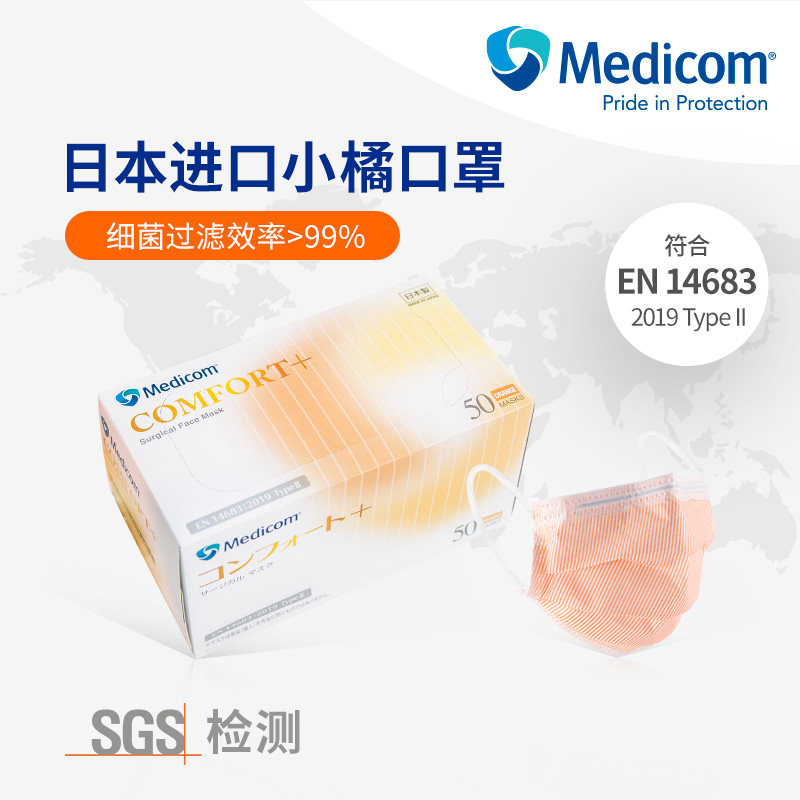 Medicom Medicom disposable protective mask Japanese import wide ear with small orange mask triple protective