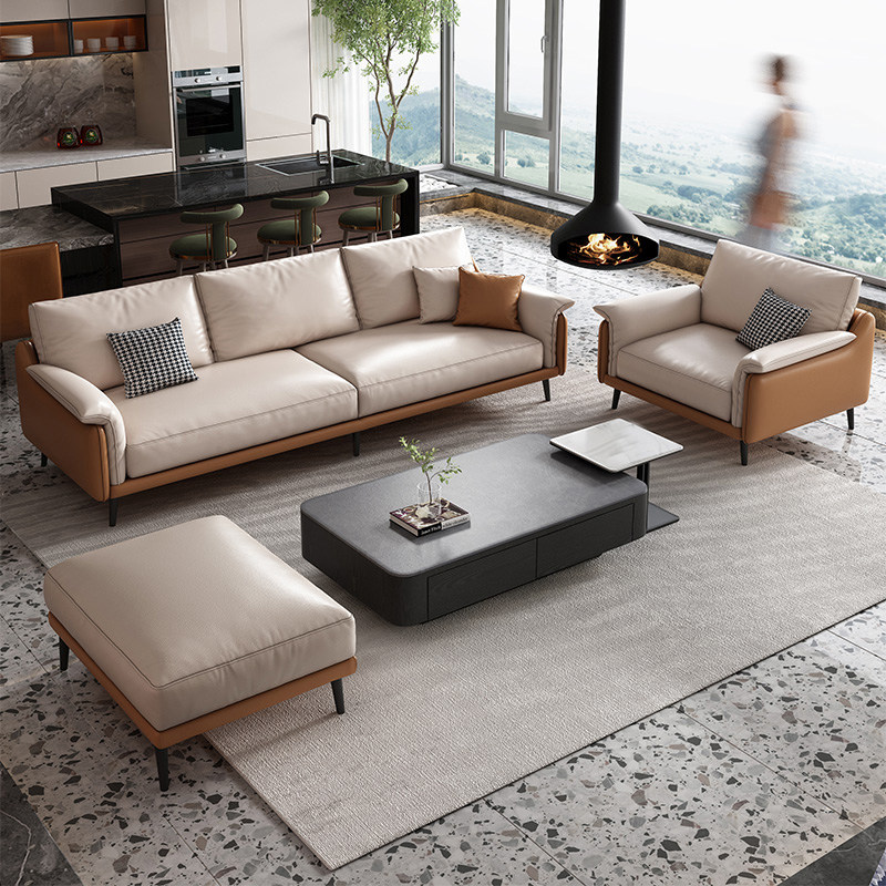 Nordic leather office sofa simple modern business reception office sofa coffee table combination three people