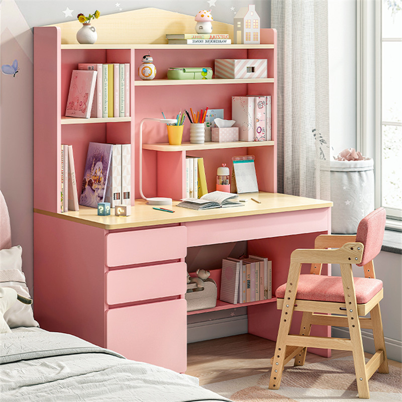 Children Desk Girl Bedroom Students Home Bookcase Table And Chairs Integrated Table Suit Study Desk Job Desk