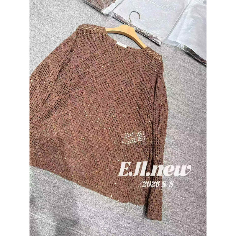 Miss Peach 2026 Autumn New Round Neck Hollow-Out Diamond Pattern Fine Sequin Soft Cashmere Sweater 641 Miss Peach 2026 Autumn New Round Neck Hollow-Out Diamond Pattern Fine Sequin Soft Cashmere Sweater 641
