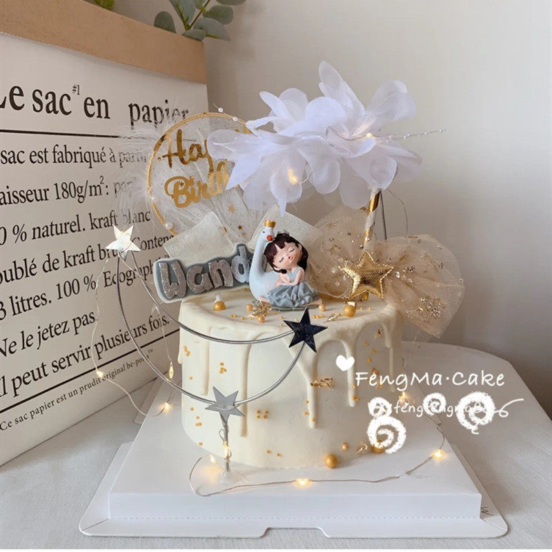 Grey Sleeping Sleeping Swan Girl Swing Piece Pink Girl Swing Piece Iron Art Moon Plugin White Yarn Flower Bow Tie