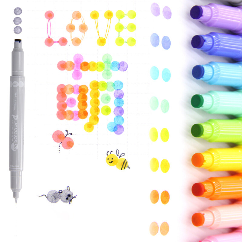Dragonfly (Tombow) Multi-Color Set Watercolor Pen Set GCE-311A-B Fine Point, Round Head, Double Head Highlighter Pen GCF-611A-B can draw polka dot marker watercolor pen