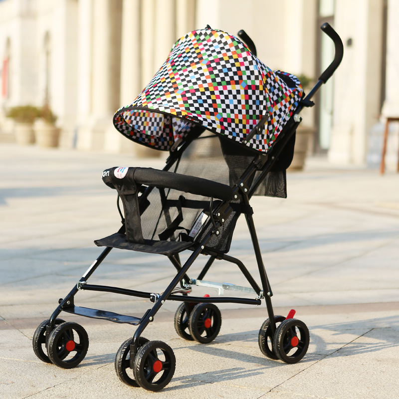 Baby stroller can sit flat and fold over a light portable summer all-season universal baby trolley