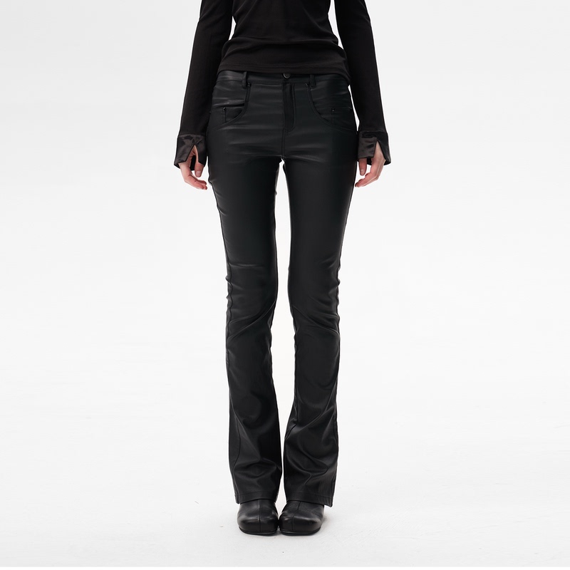 Freeoxygen Free Oxygen Slimming Dark Punk Versatile Coated Skinny Low-Rise Leather Pants
