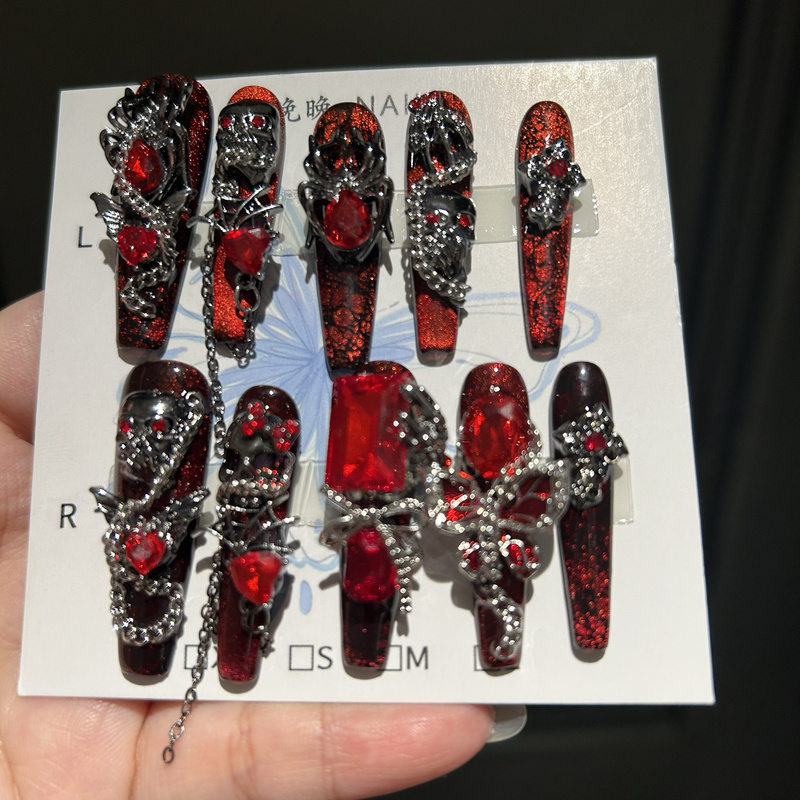 Hell's Messenger Handmade Wearable Nails Heavy Craft Private Luxury New Year Handmade Nail Art Gothic Dark Style Hell's Messenger Handmade Wearable Nails Heavy Craft Private Luxury New Year Handmade Nail Art Gothic Dark Style
