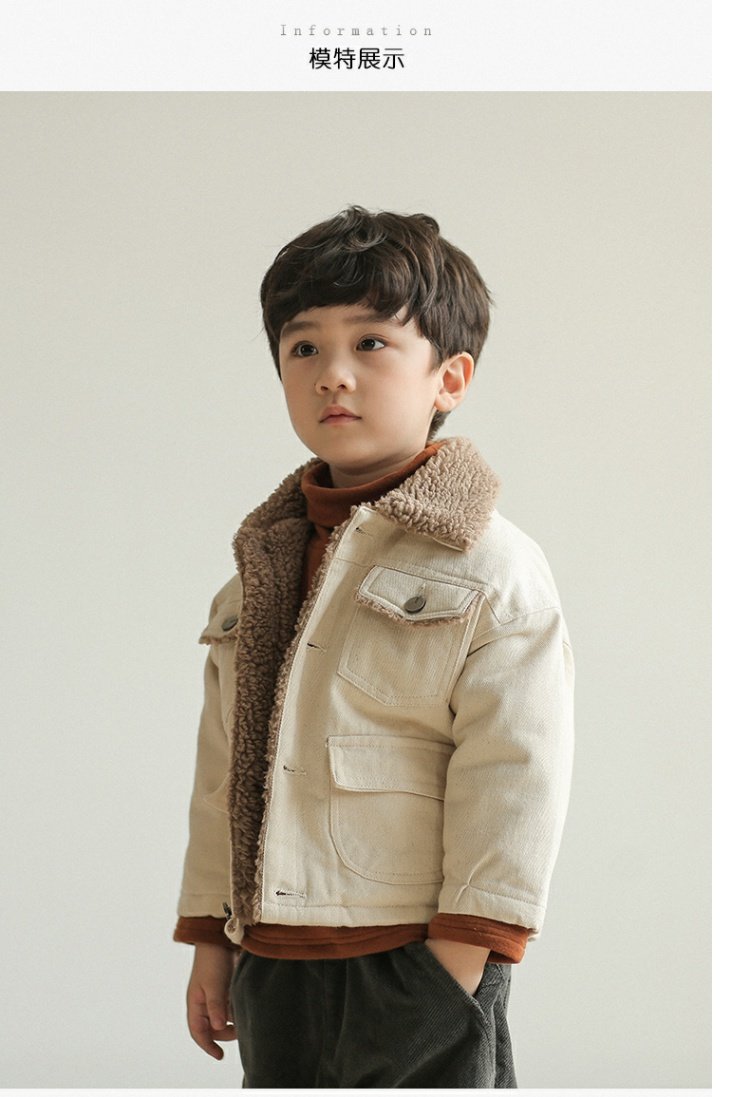 Quần áo denim nam mùa đông 2018 trẻ em phiên bản Hàn Quốc ngắn cổ áo sơ mi cổ lông cừu nhung dày áo khoác nước ngoài shop quần áo trẻ em đẹp