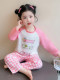 Girls' Pure Cotton Thin Pajamas, New Spring and Autumn Style, Cute Cartoon Long-Sleeve Plaid Loungewear, Air-Conditioning Suit Set