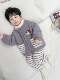Boys' Coral Velvet Double-Layer Thickeneded Pajamas, Autumn and Winter New Style Baby Flannel Suits, Kidsren's Stripesd Home Clothes