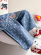 Girls' Denim Wide-Leg Pants, New Spring and Autumn Stylish Korean-Style Star Print Layered Long Pants, Children's Casual Pants
