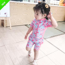 Girls sunscreen swimsuit ins quick-drying and warm-up childrens one-piece swimsuit baby warm hot spring Island swimsuit