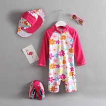  Korean girls one-piece new long-sleeved warm one-piece swimsuit sunscreen swimming beach anti-UV wetsuit