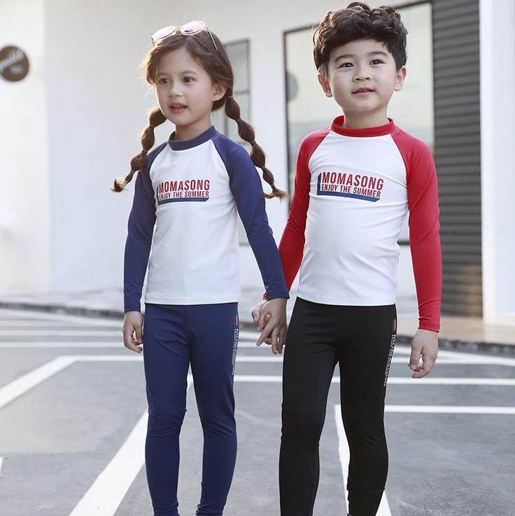 Men's and women's children's swimsuits, middle and large children's swimsuits, long-sleeved trousers, warm winter sunscreen swimwear, quick-drying surf clothes