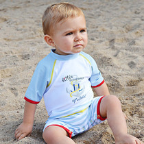  Korean childrens swimsuit Boys baby navy striped one-piece quick-drying sunscreen children and infants surfing suit with hat