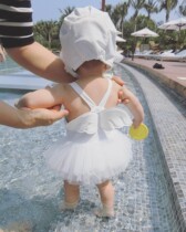  Korean baby swimming Girls Swimsuit One-piece Little angel wings swimsuit Princess baby girl skirt Tutu