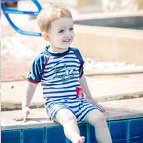 British ins explosive boys swimsuit striped baby baby anti-UV sunscreen quick-drying warm surf suit Korean version of tide