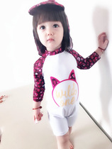  South Korea ins childrens swimsuit Girls baby one-piece sunscreen anti-UV long-sleeved warm baby surfing suit set tide