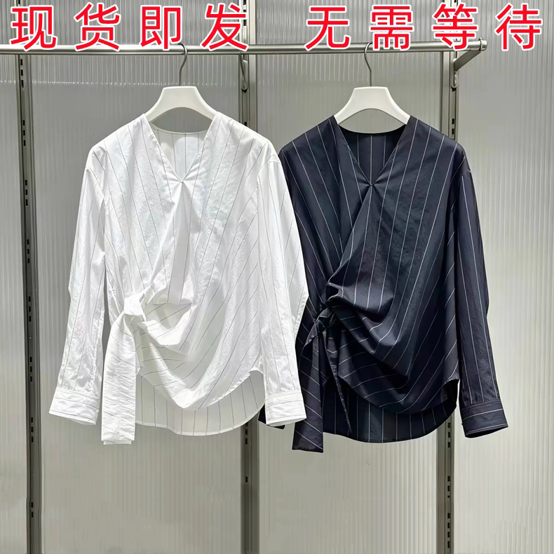 [Same Style as in Shopping Malls] J South Genuine 26 Summer and Autumn New Product Pleated V-Neck Long-Sleeved Shirt for Women 5Q7214300