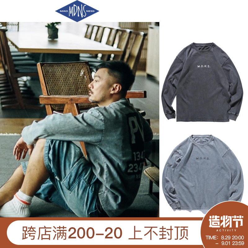 MADNESS Leisure 100 Lap Collar Inner Hitch Yu Wenle Tide Card MDNS Men Loose Printed Long Sleeve T-shirt