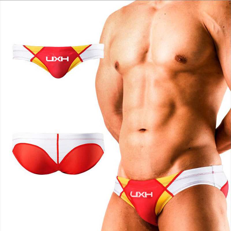 Uxh New Men's Swim Trunks Sexy Summer Beach Drawstring Swimming Trunks with Sponge Padding Anti-Exposure Tight-Fitting Sports Pants