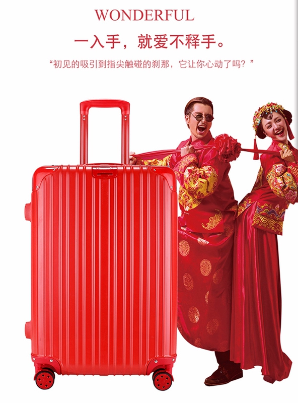 Trường hợp xe đẩy lớn vali màu đỏ nữ đám cưới hộp cô dâu của hồi môn mẹ hộp đám cưới mật khẩu