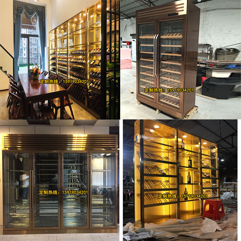 Wine Cellar Clubhouse Stainless Steel Wine Cabinet Custom Villa Living Room Red Wine Rack Rose Gold Metal Thermostatic Wine Cabinet Manufacturer