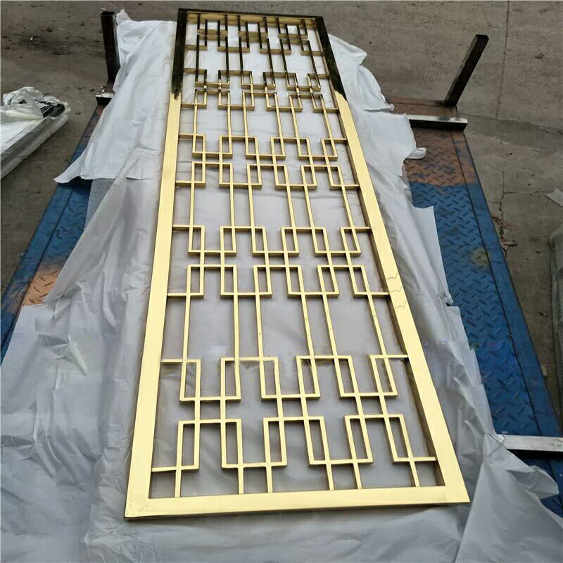 Central European-style stainless steel screen partition hollow lattice wood grain living room porch hotel folding metal factory customization