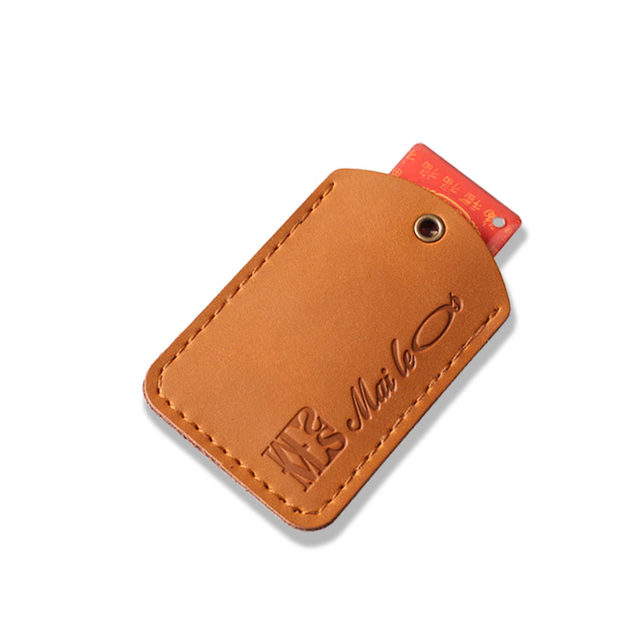 Leather Mini Community Access Card Protector Leather Small Bus Card Sleeve IC ID Card Octopus Sleeve Keychain