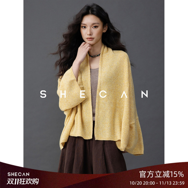 Shecan【Warm Velvet】Early Spring Lazy Style Lyocell Shirt for Women with Batwing Sleeves, Shawl, Gentle Style, Versatile Cardigan