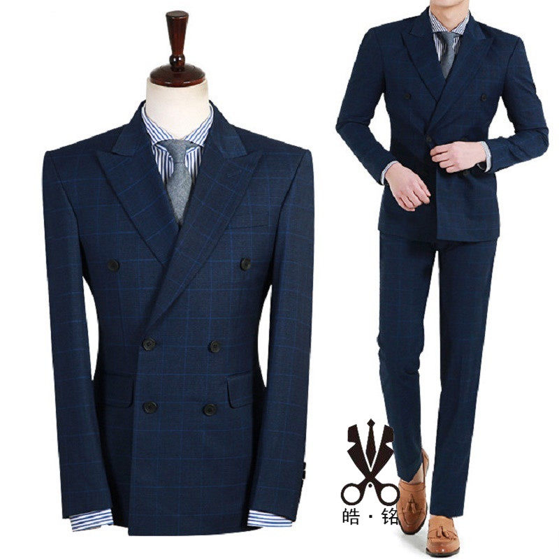 Customized plaid western-style suit men's business repairs to European and American fashion checkered suit casual business gentleman Western suit
