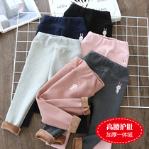 Broken code clearance one velvet girls plus velvet high waist belly protection leggings autumn and winter new thickened trousers children