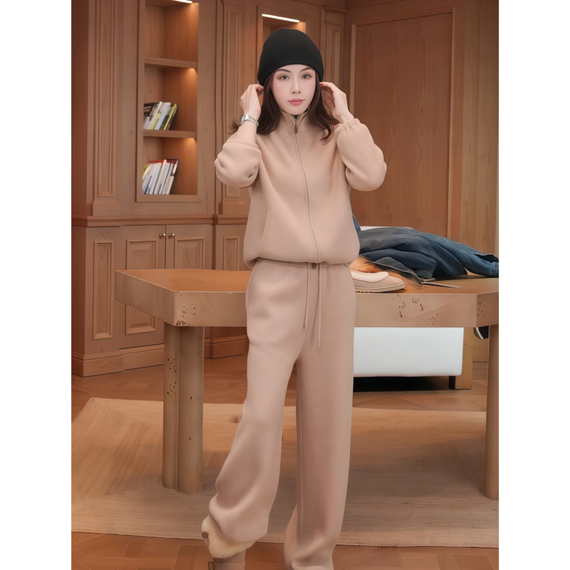 Hdd "Set Quality" Wool Women's High-End Lazy Style Top + Wide-Leg Casual Pants Set Y2956