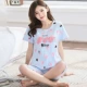 Bộ đồ ngủ mùa hè Phụ nữ Cotton Hoạt hình ngắn tay Quần cắt cúp Dịch vụ gia đình Hàn Quốc - Bộ Pajama đồ mặc nhà