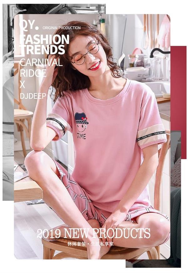 Bộ đồ ngủ mùa hè Phụ nữ Cotton Hoạt hình ngắn tay Quần cắt cúp Dịch vụ gia đình Hàn Quốc - Bộ Pajama thời trang nữ cao cấp