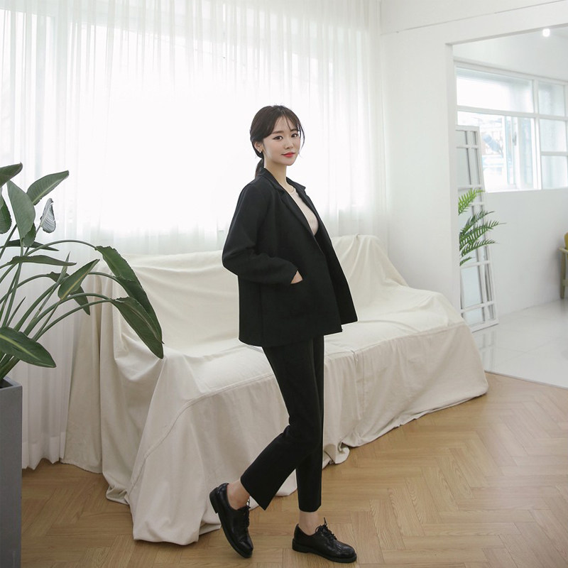 Suit small sub jacket Han version 2021 new to work clothes Loose Woman Clothing Spring Autumn Season Black West Suit Positive Dress Damp