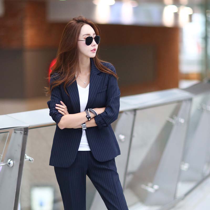 Spring and autumn 2022 new work clothes suit female fashion temperament OL striped suit formal suit casual suit overalls