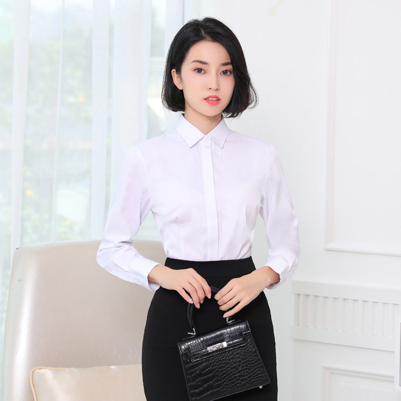 Positive Dress Lady Autumn Winter New free Ironing Elasticity OL Pro White Shirt Woman Type Long Sleeve Business Sashimi Professional Shirt
