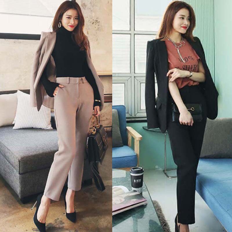 Korean version 2021 spring new small suit two-piece women's casual suit jacket nine-point pants fashion suit tide