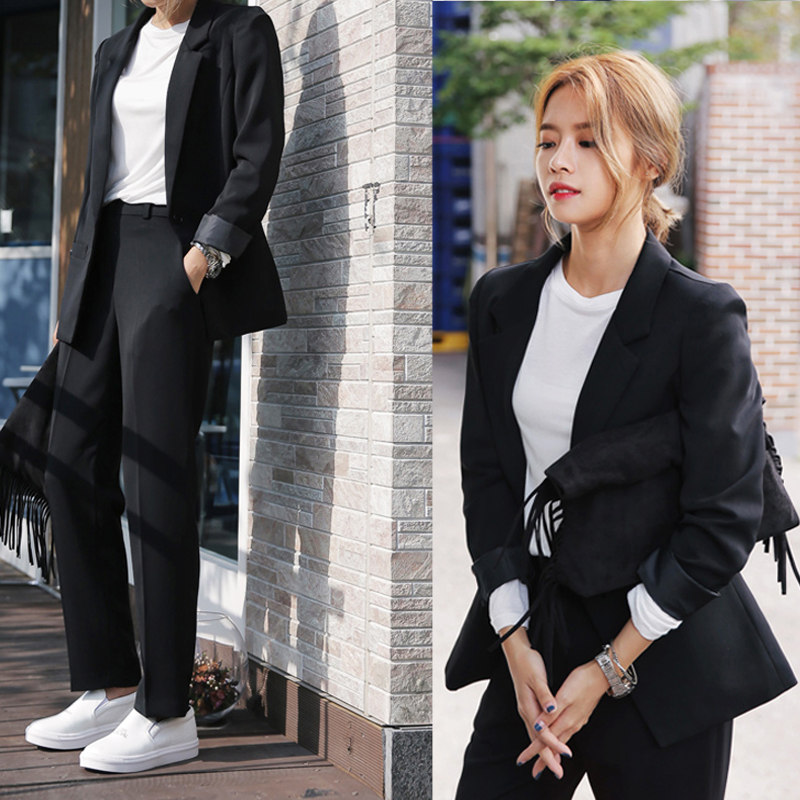 Black small suit jacket woman 2022 Spring and autumn new Korean version Little Subsuit Suit Netting Red Casual Temperament