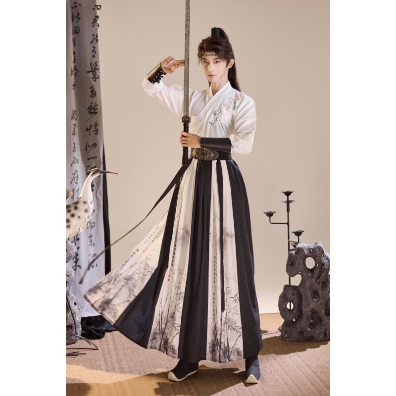 Original Hanfu for Men, Chivalrous and Ethereal Scholar Style, Chinese Style Ancient Costume, Waist-Length Embroidered Student Clothing, Martial Arts Style Daily Class Uniform