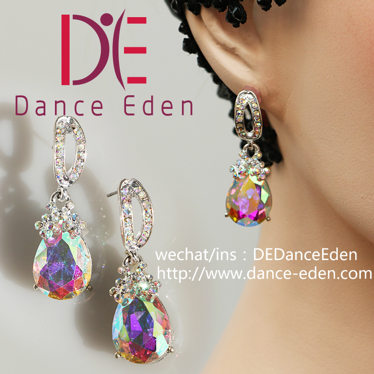 Dance Eden Dancer AB Colorful Diamond Bridal Accessories Professional National Standard Latin Dance Morden Dancer Earrings-Taobao