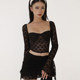 gusty French pure lust style lace hollow low-cut sexy top 24 early spring sweet and spicy girl white moonlight suit