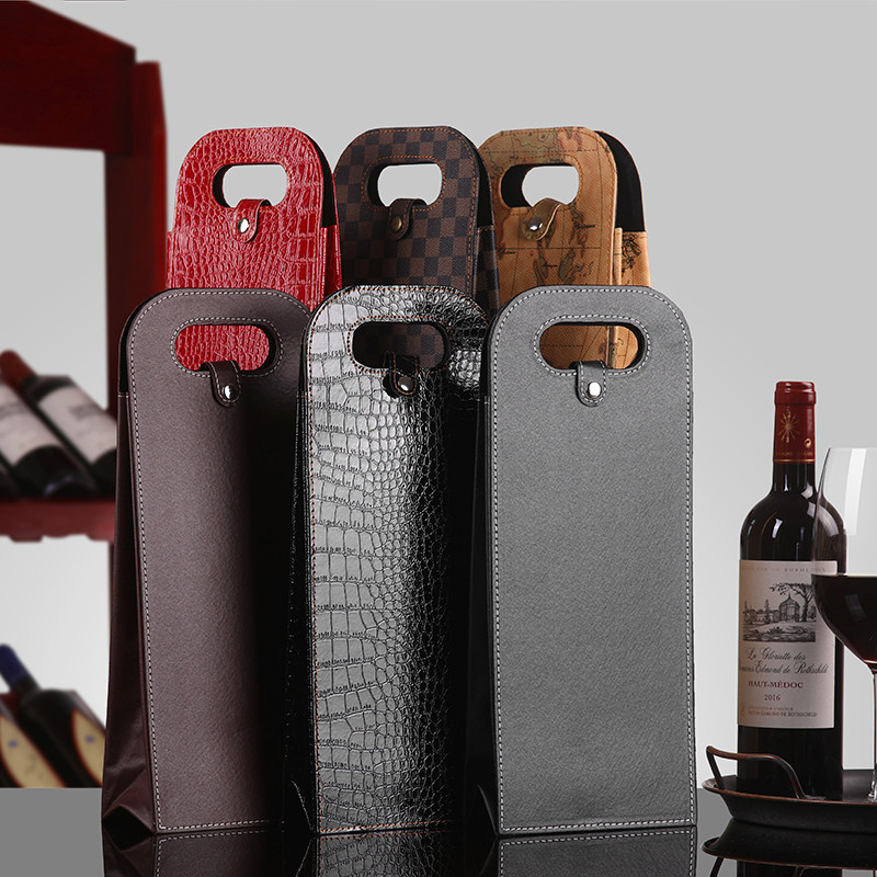 Double wine leather bag wine packaging bag single red wine packaging box gift box folding can be customized