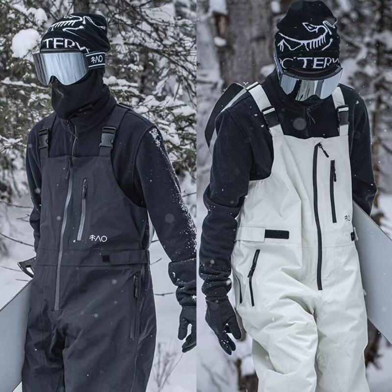Snowproof Fully Taped Black Snowboard Bib Pants 3L Waterproof Fleece-Lined Breathable Ski Bib Pants with Toilet System