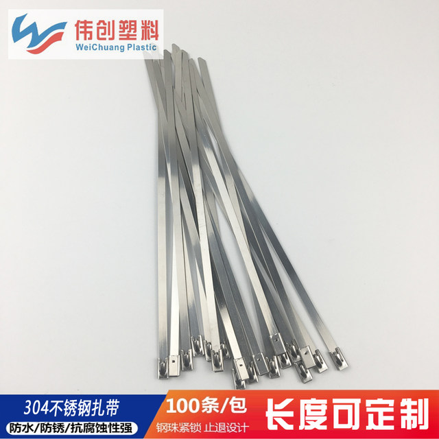 304 stainless steel tie self-locking white steel tie 4.6*300/200mm metal buckle tie wire fixing strap