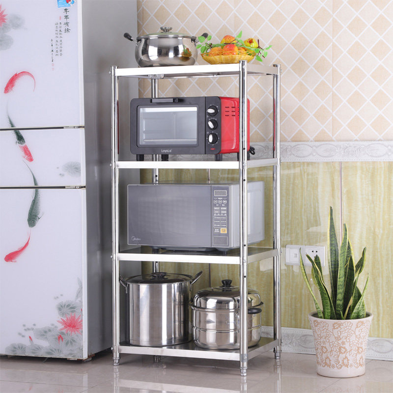 Stainless steel kitchen shelf floor crack to receive multi-layer pot rack four layer microwave oven oven storage rack 40cm